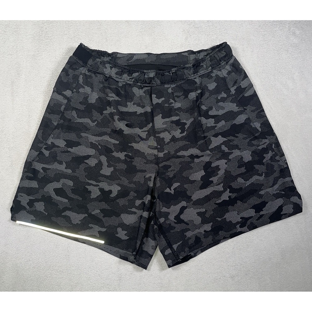 Lululemon Mens Surge Short 6" Lined Black Grey Camo Running M LM7AG2S